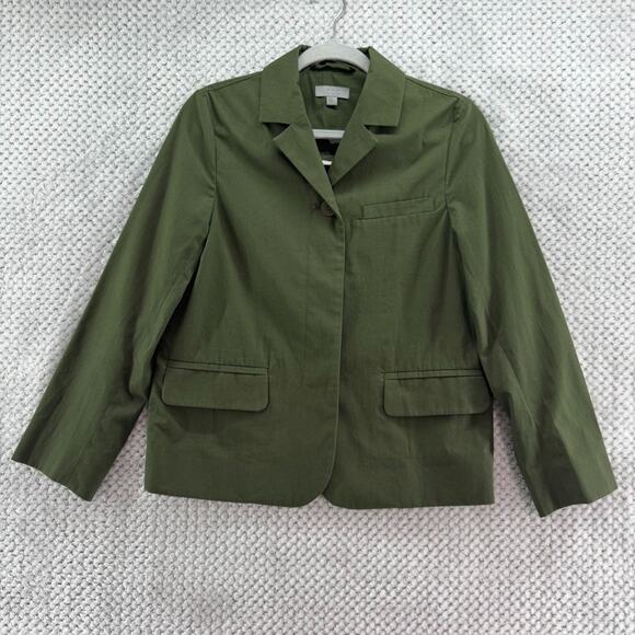 COS Jacket Womens 4 Green Cotton Button Front Coat Collared Long Sleeve Unlined - Picture 1 of 15